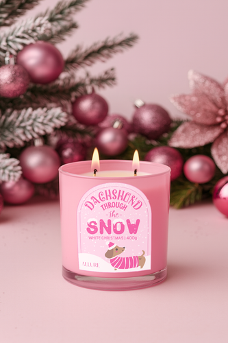 Dachshund Through The Snow | White Christmas Refillable Eco Candle | Eco-friendly Candles Australia