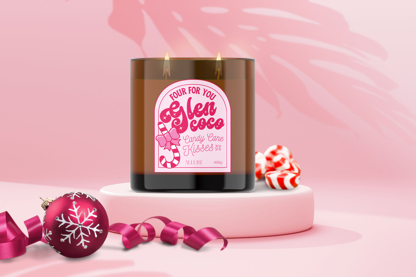 Glen Coco's Candy Cane Kisses Refillable Eco Candle | Christmas Star Anise, Sweet Mint, Marshmallow, Vanilla and Musk Candle